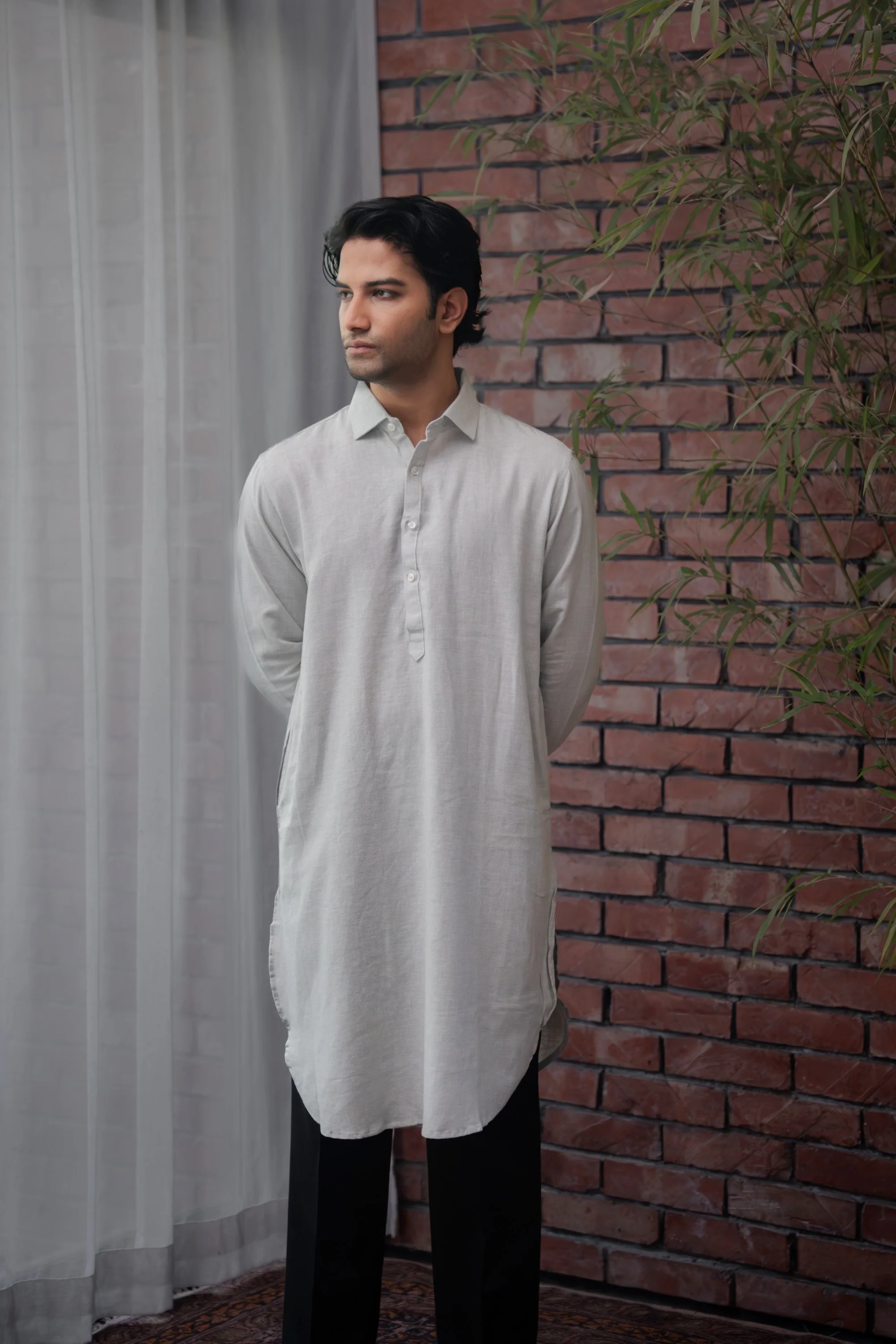 Aarib Structured Contemporary Kurta - Faded Green - Image 4
