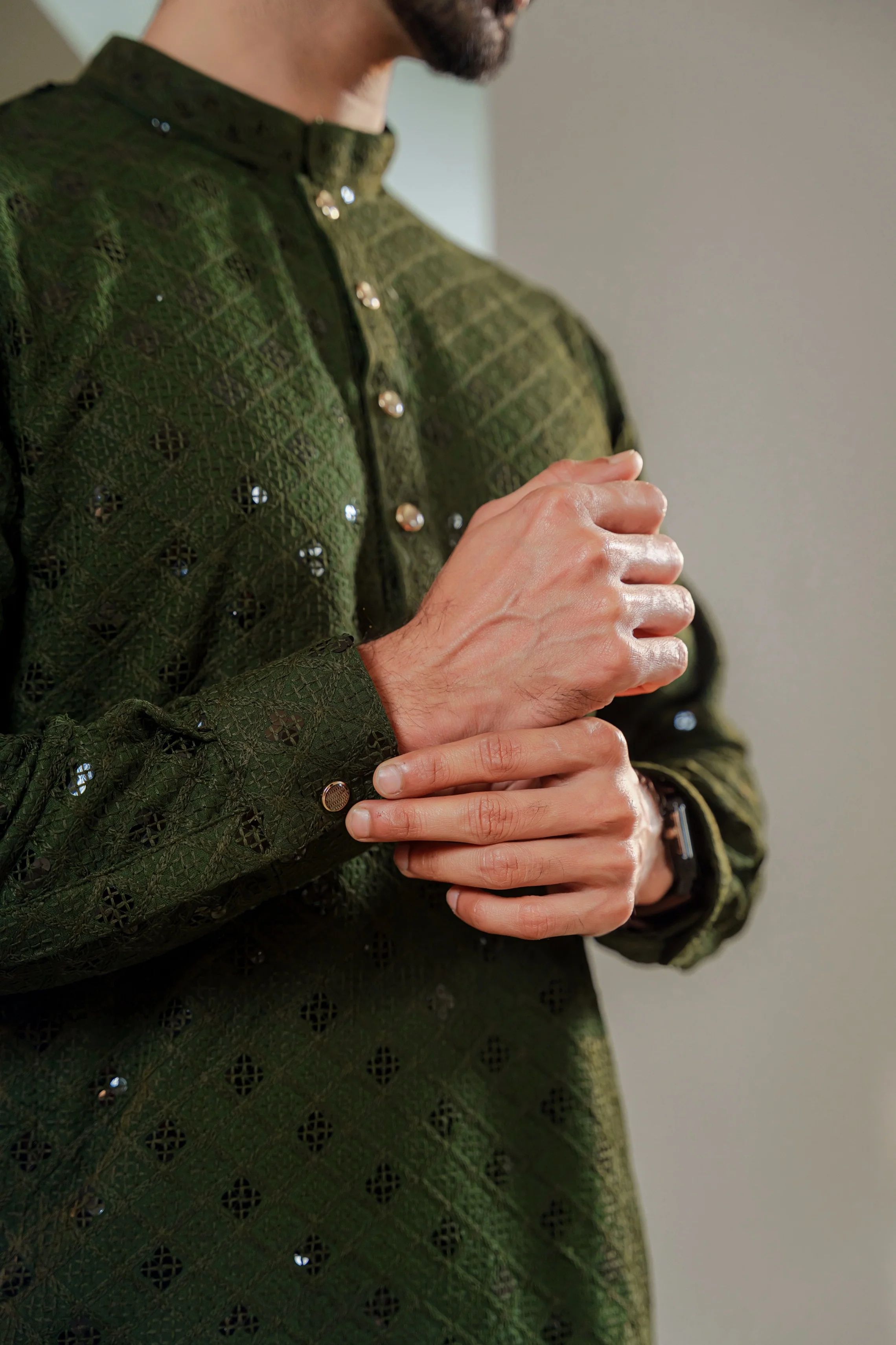 Ayaaz Embroidered Panjabi – Olive Green - Image 3