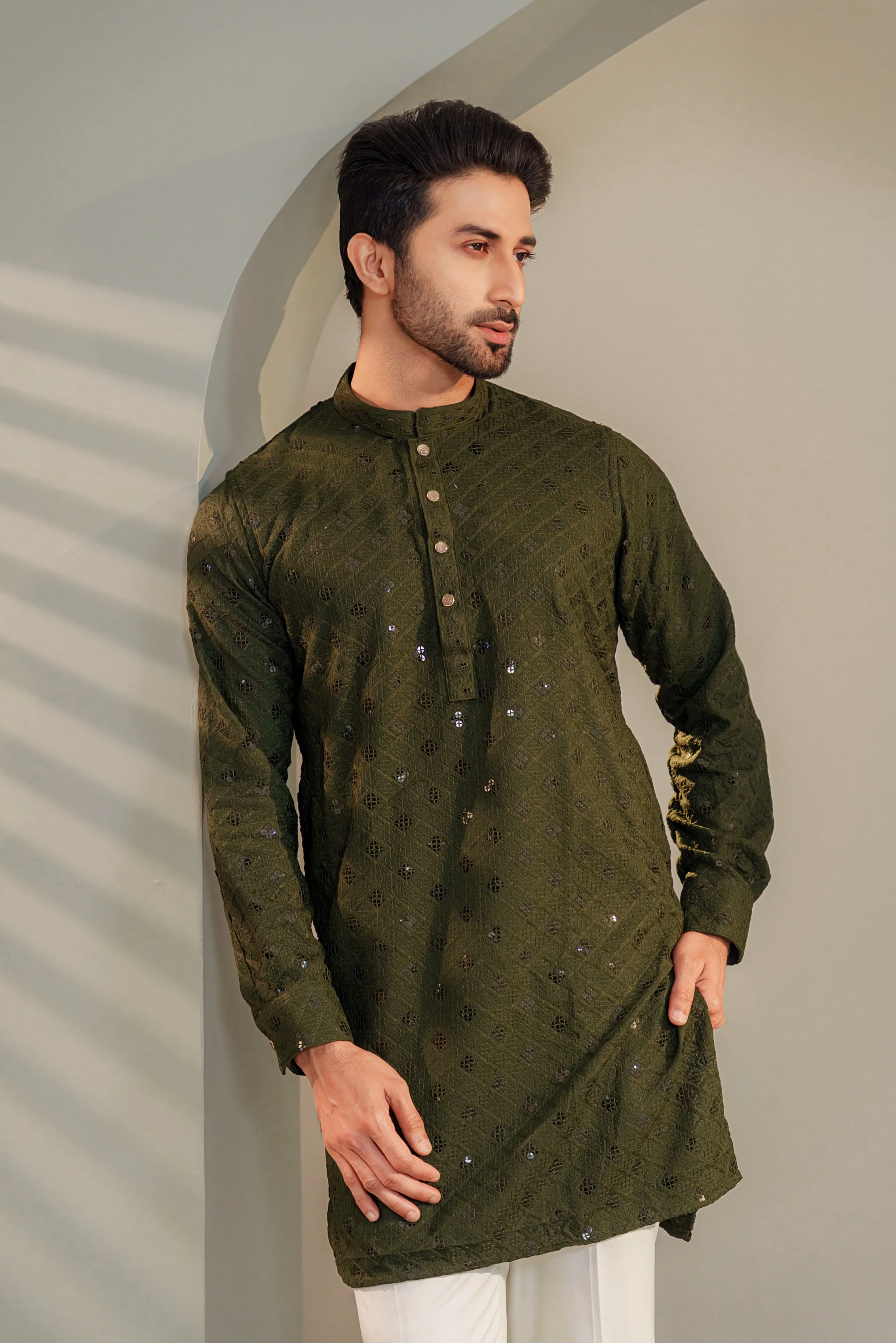 Ayaaz Embroidered Panjabi – Olive Green - Image 5