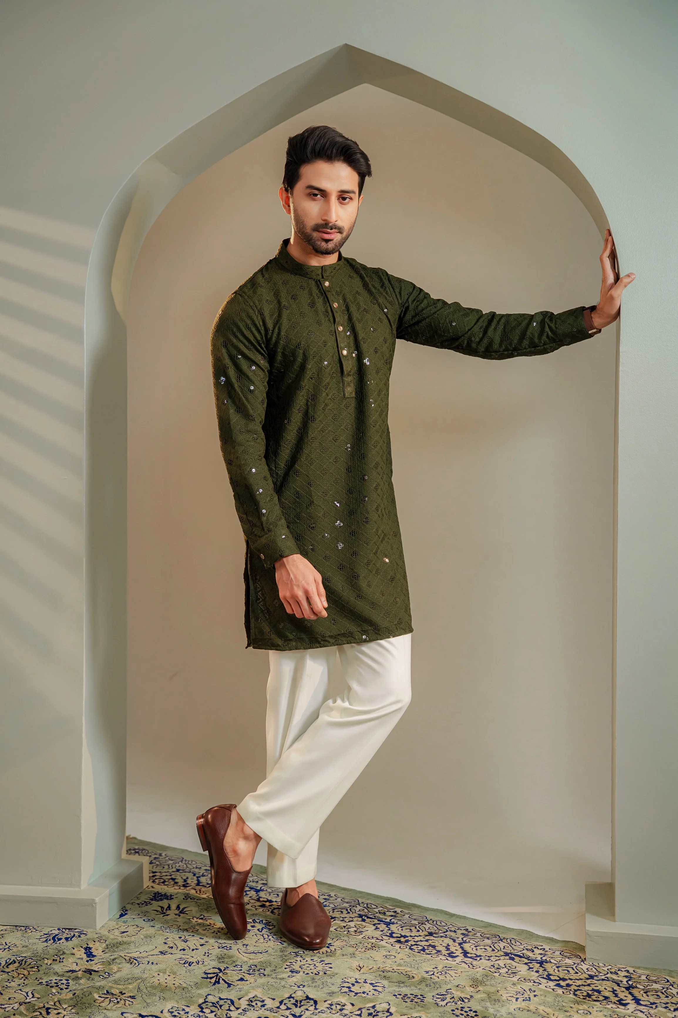 Ayaaz Embroidered Panjabi – Olive Green - Image 6