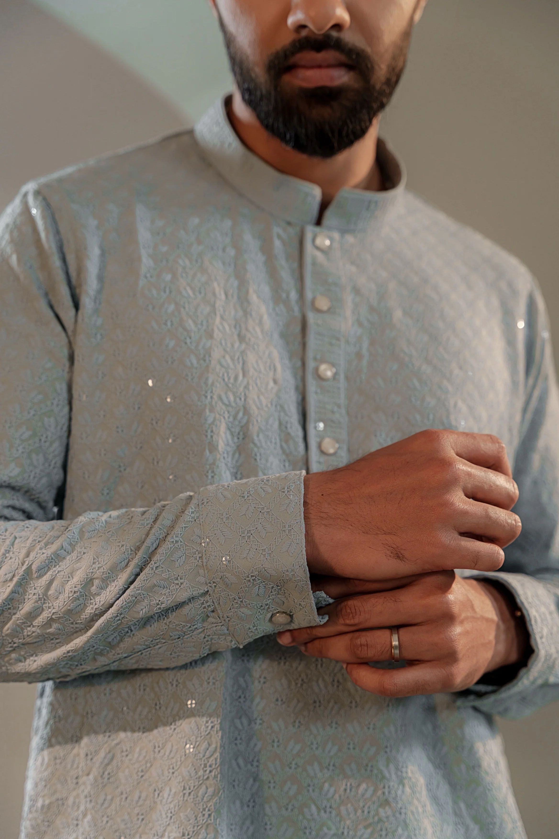 Ayaaz Embroidered Panjabi – Steel Blue - Image 2