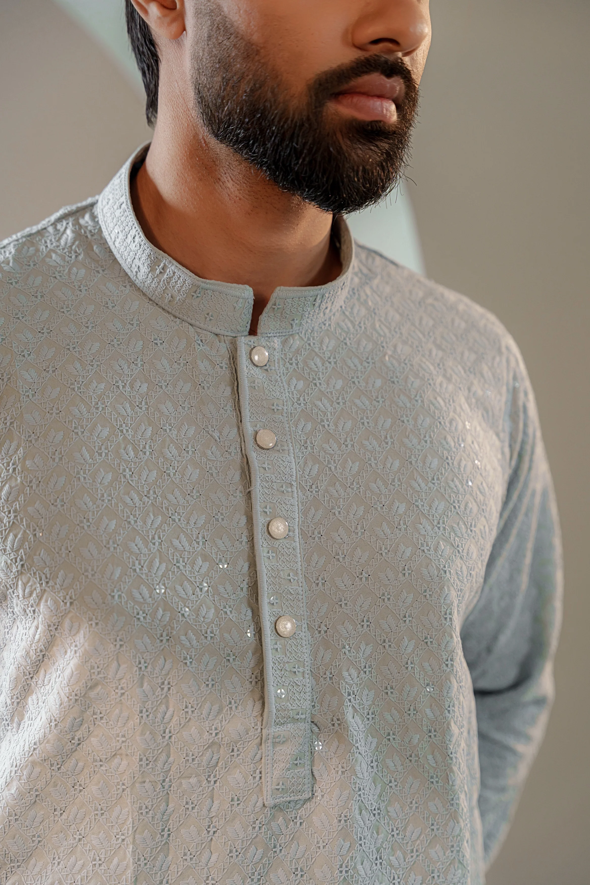 Ayaaz Embroidered Panjabi – Steel Blue - Image 3