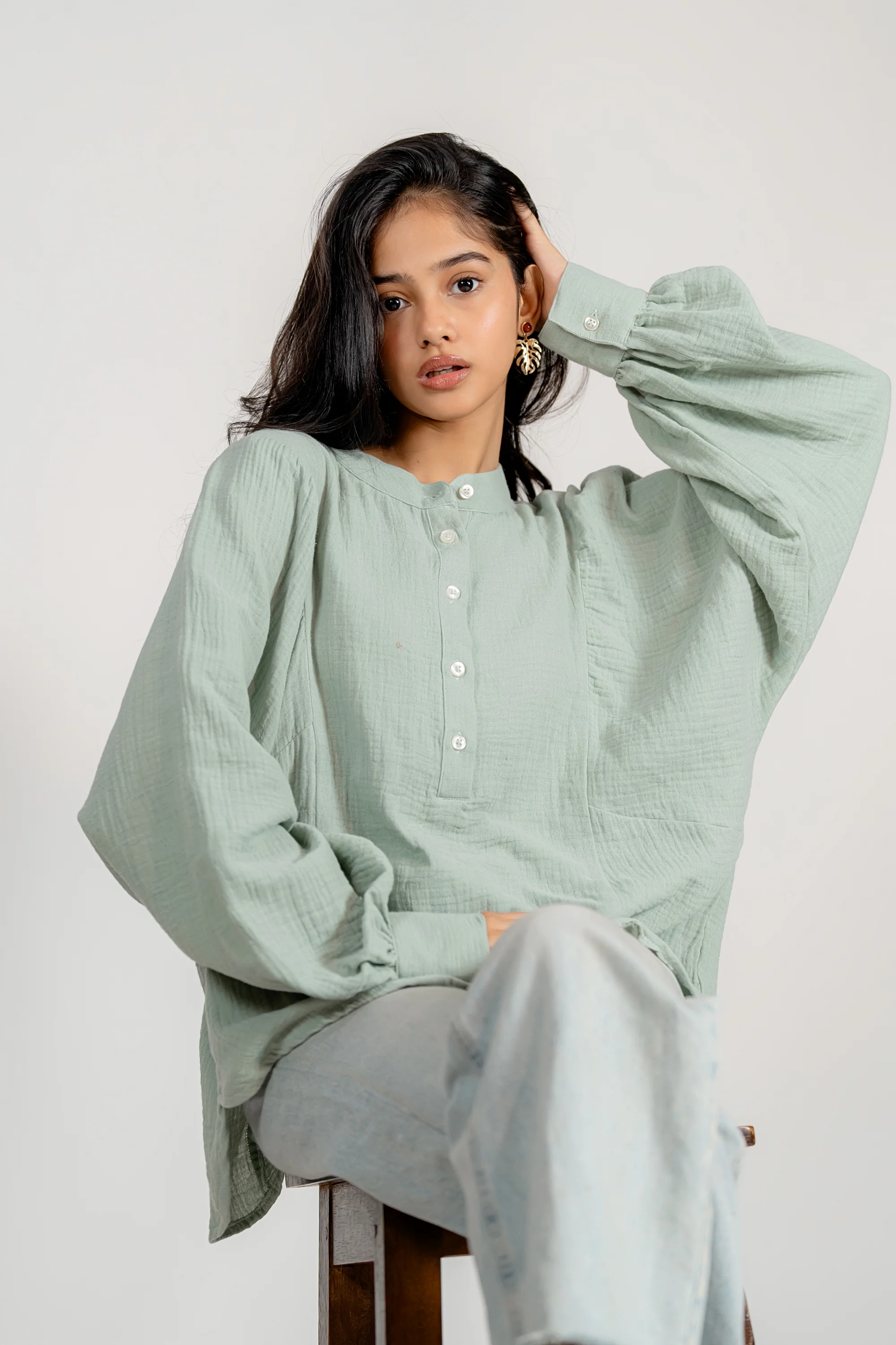 Balloon Sleeve Top in Pistachio - Image 4