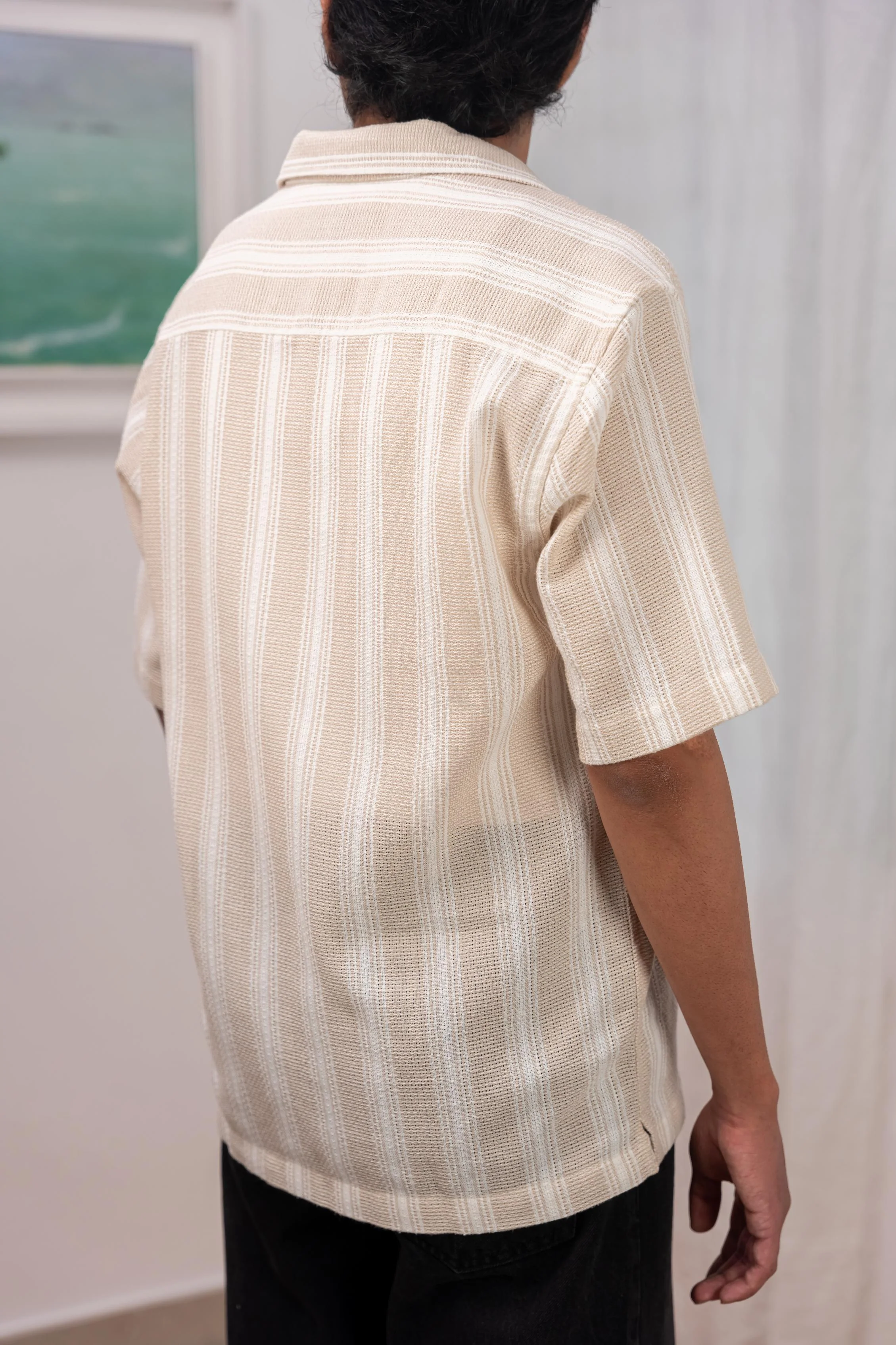Beige Striped Cuban Shirt - Image 4
