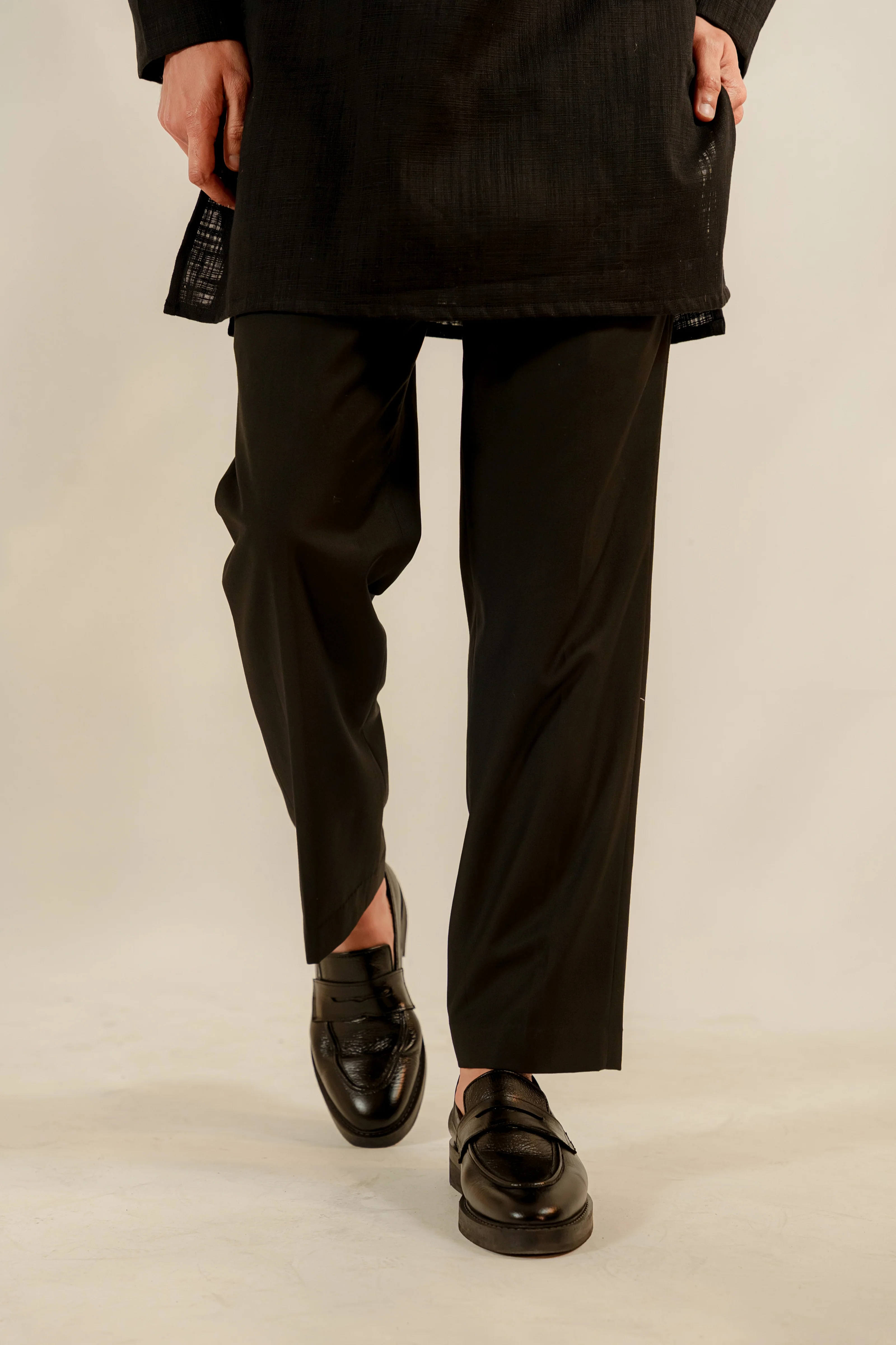 Black Pleated Straight Trousers - Image 3