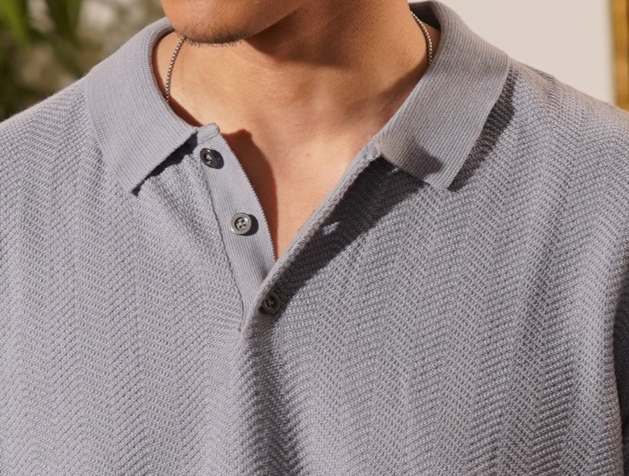 Bologna Blue Steel Knit Polo - Image 3