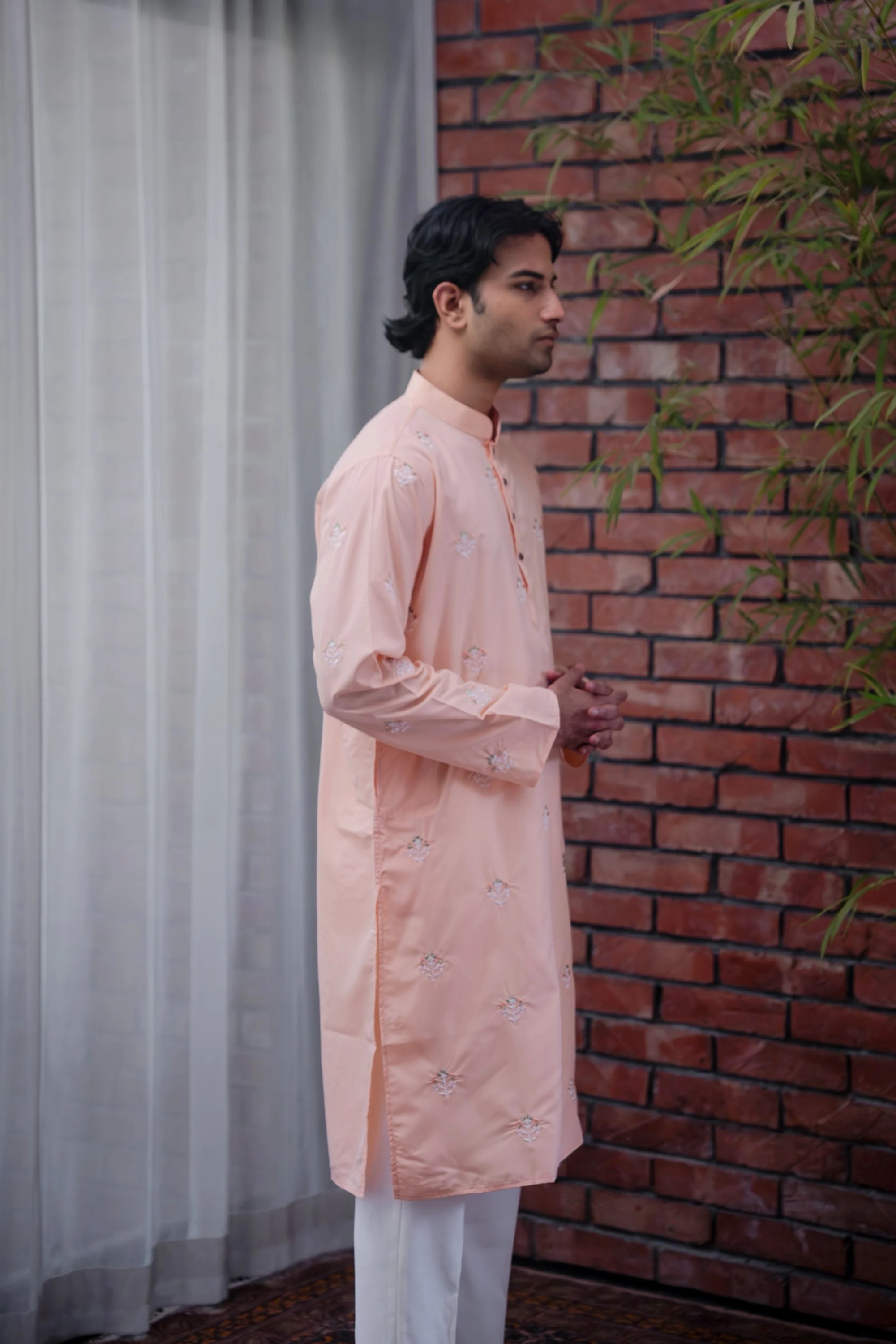 Emir Embroidered Panjabi in Apricot - Image 4