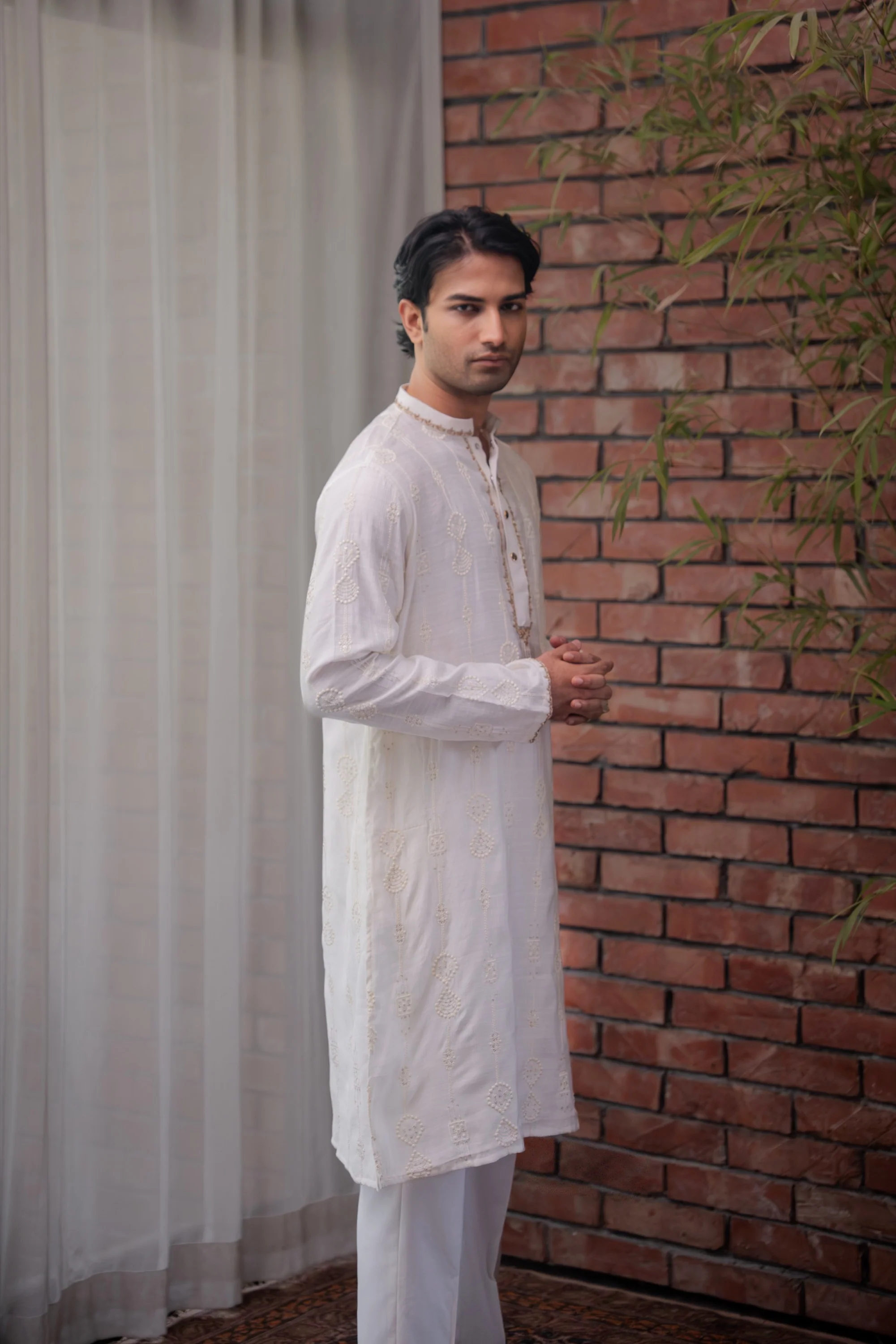Nayab Embroidered Panjabi in Porcelain White - Image 3