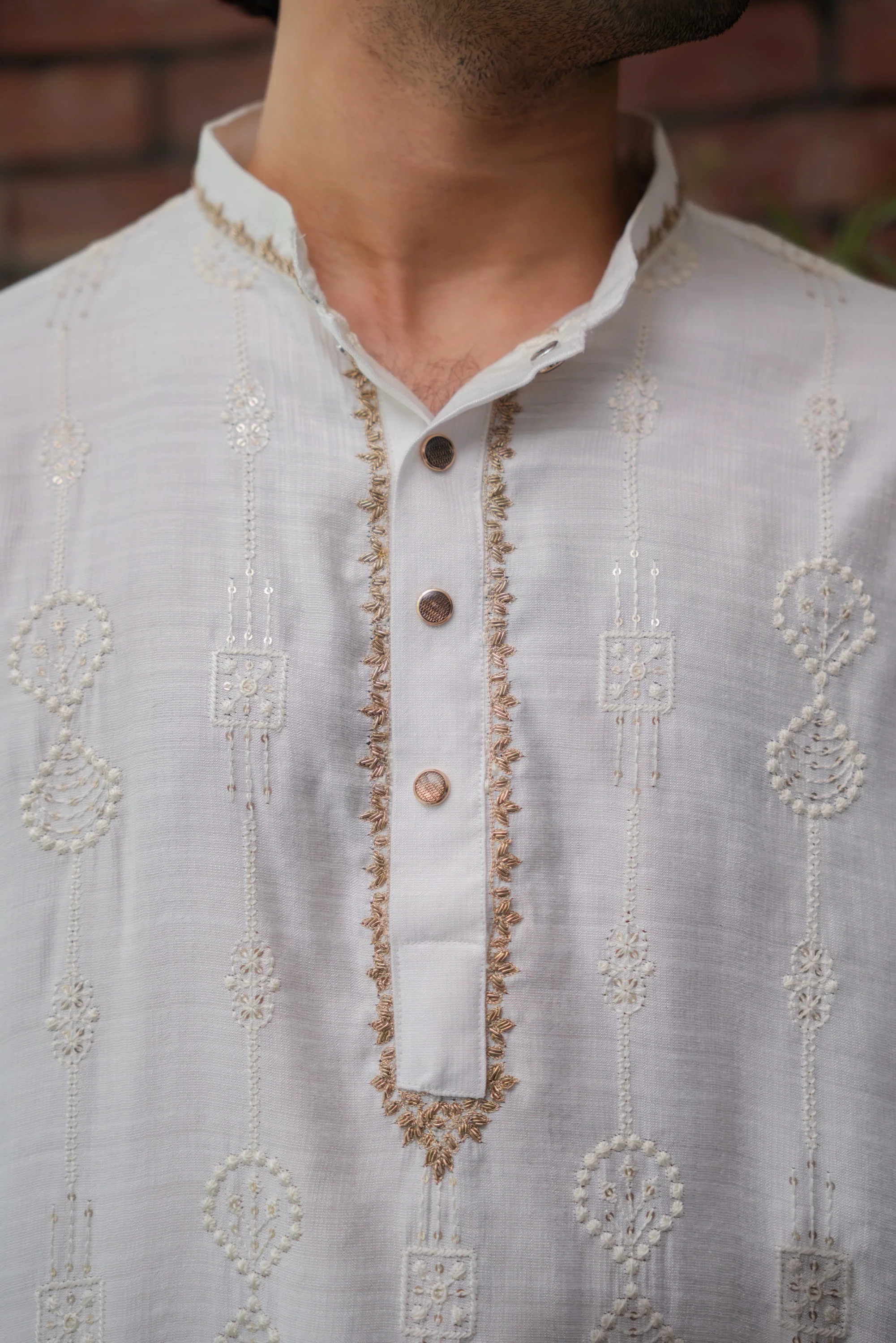 Nayab Embroidered Panjabi in Porcelain White - Image 4