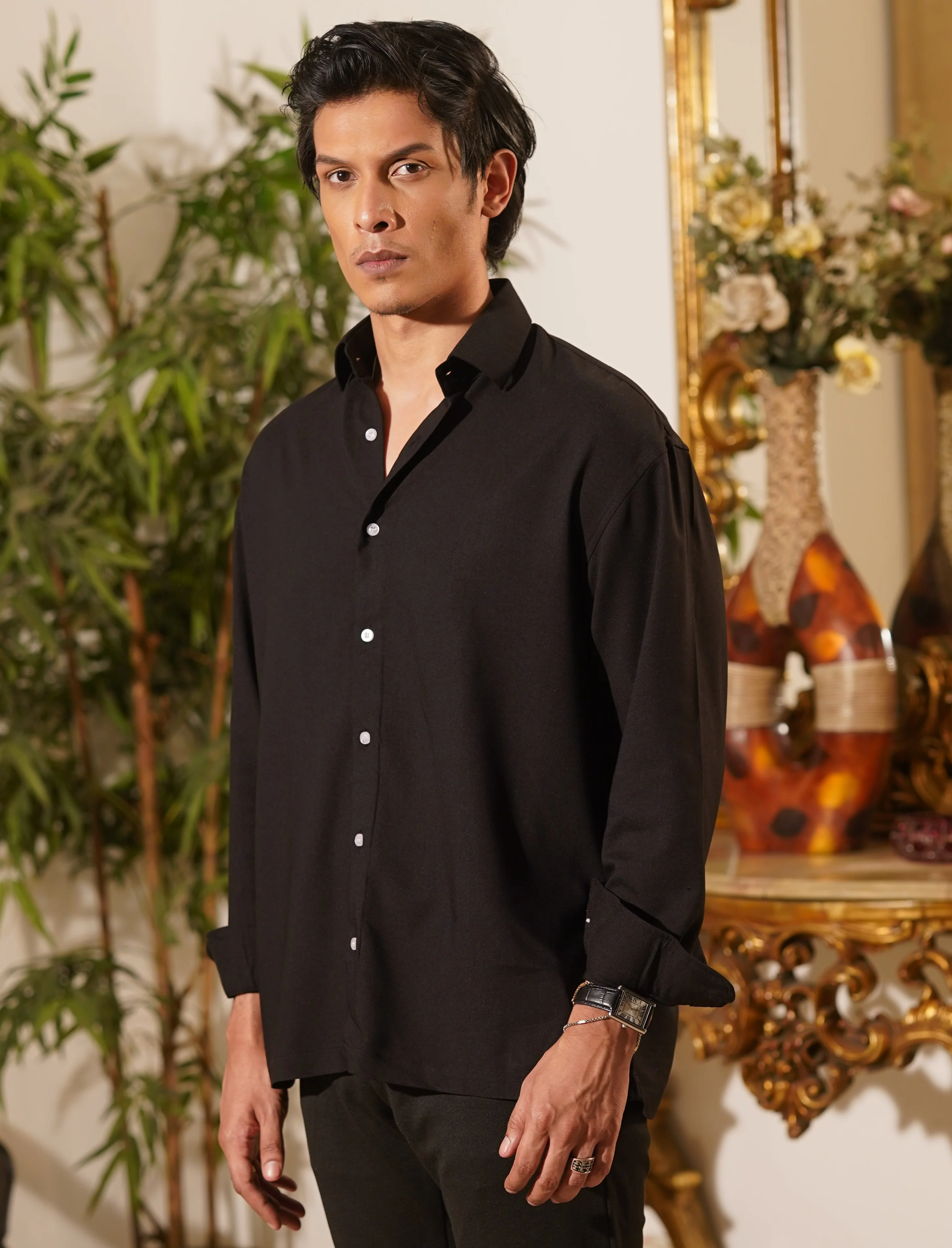 Emilio Jet Black Drape Shirt - Image 10