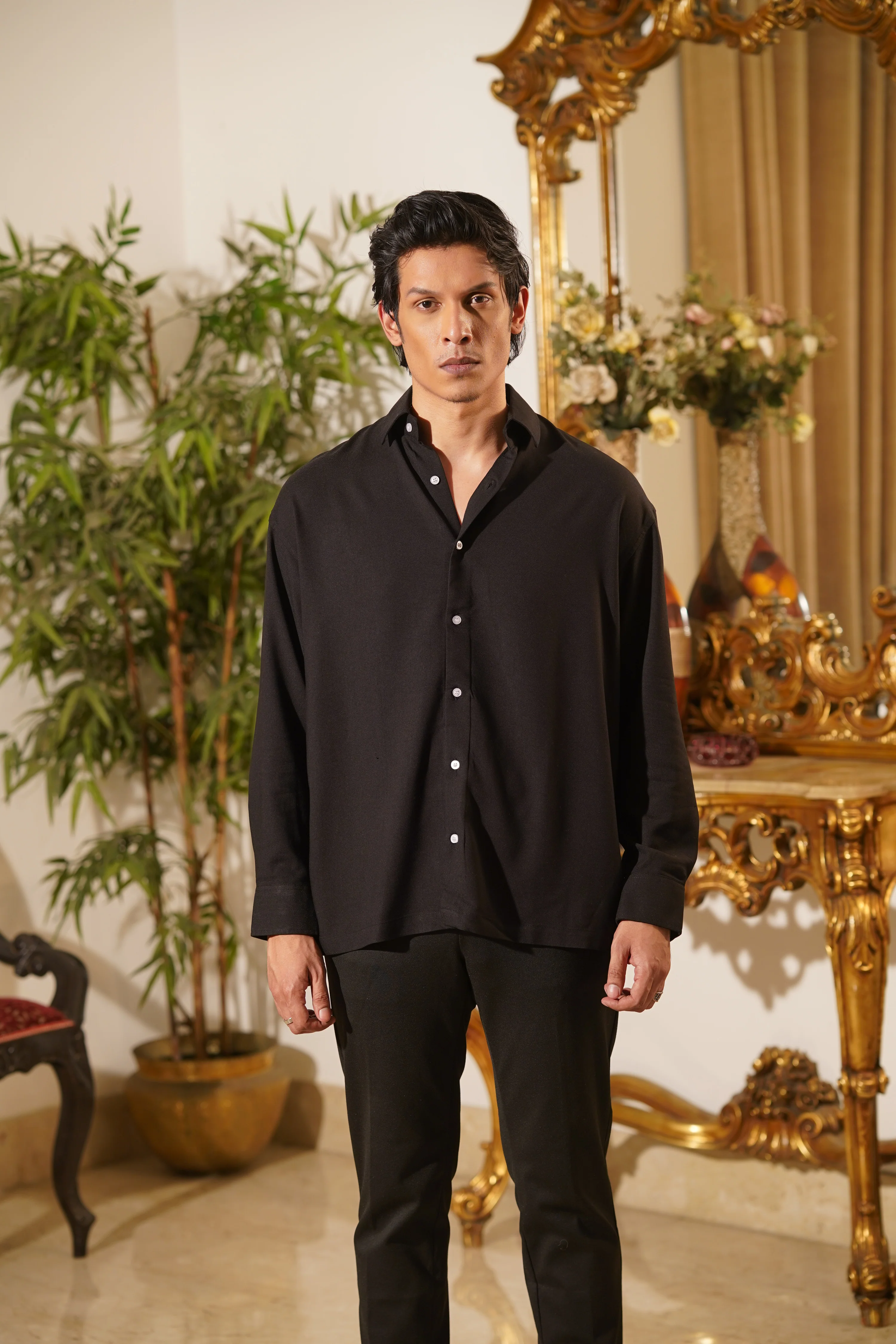 Emilio Jet Black Drape Shirt - Image 11