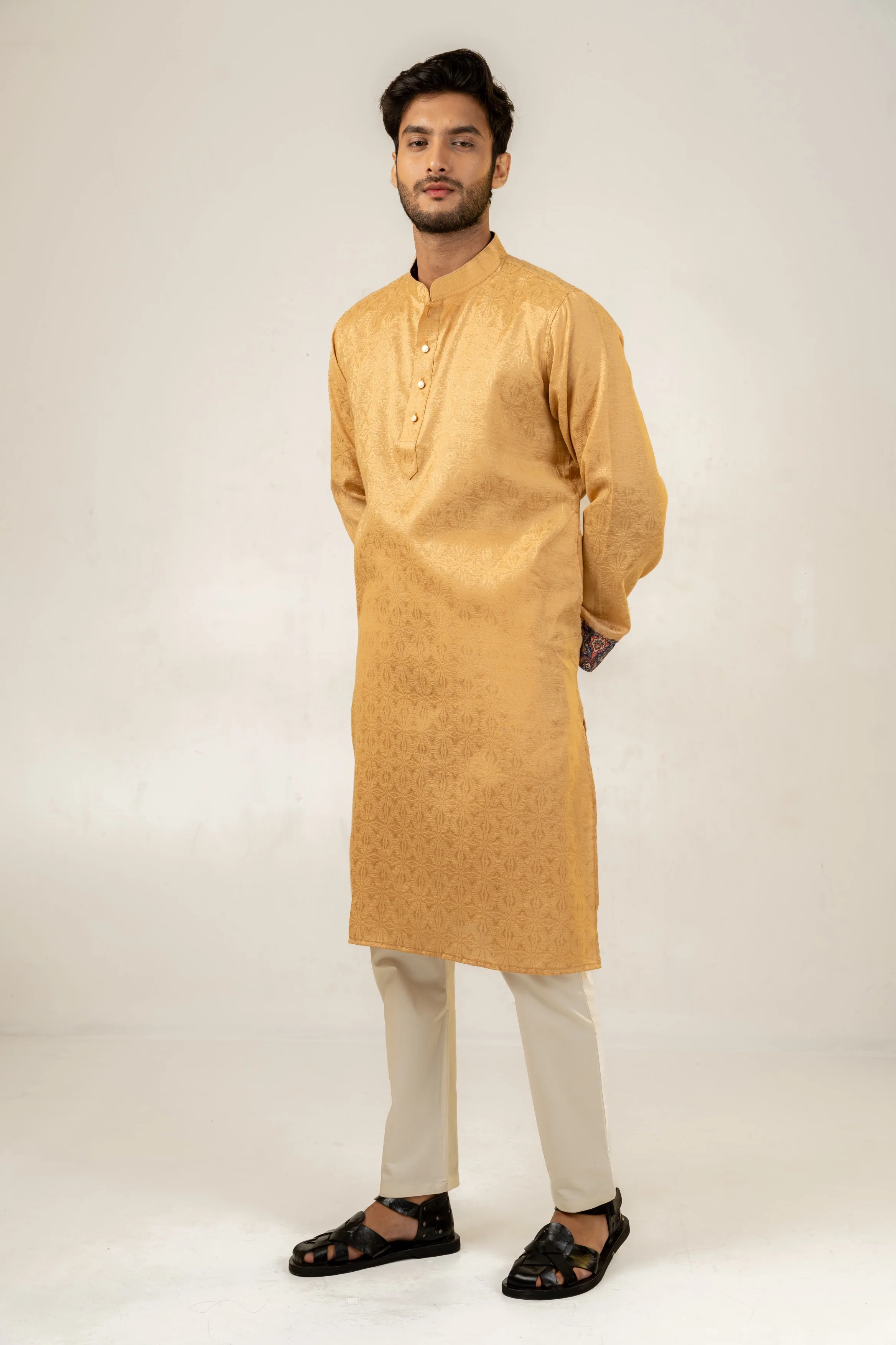 Nahyan Jacquard Kurta in Heather Gold - Image 4