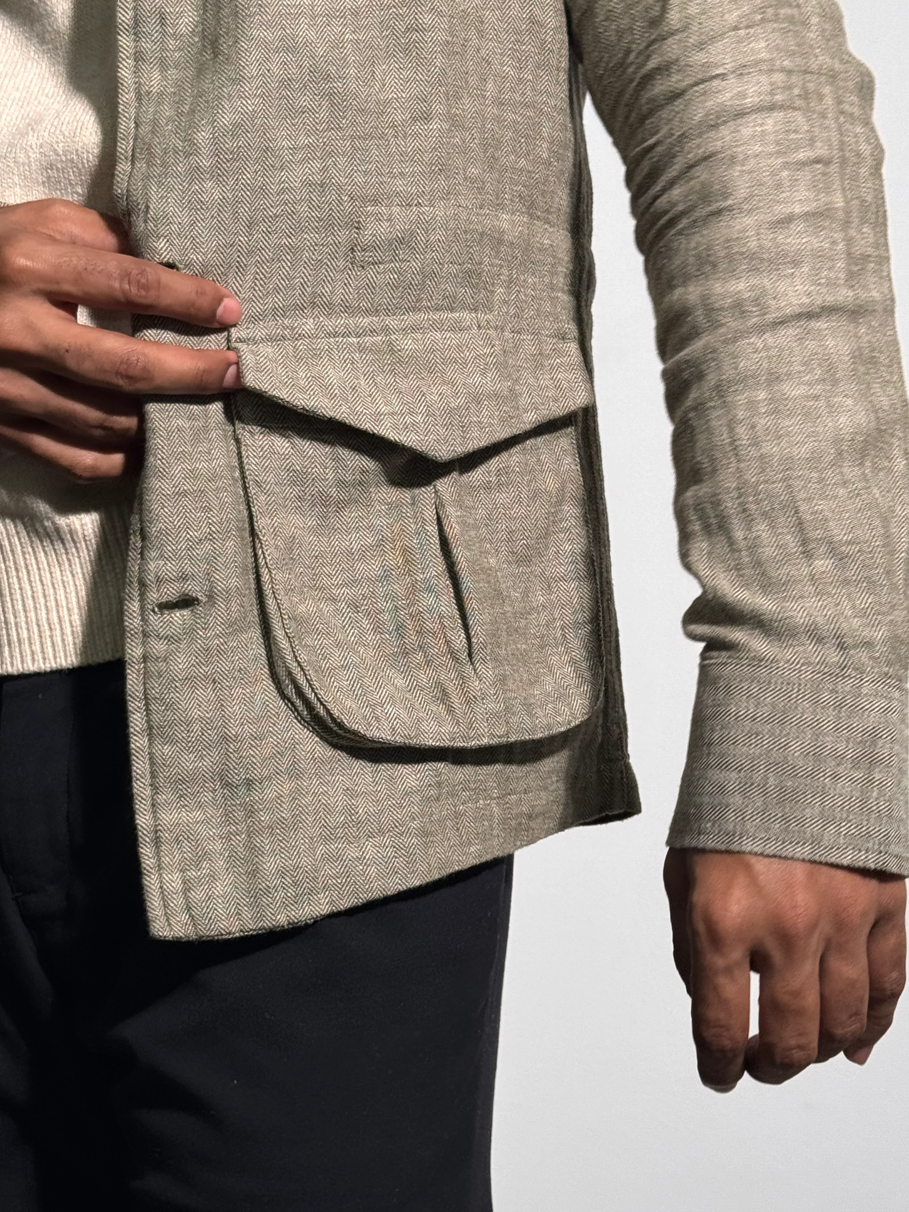 Olive Herringbone Travel Jacket - Image 5