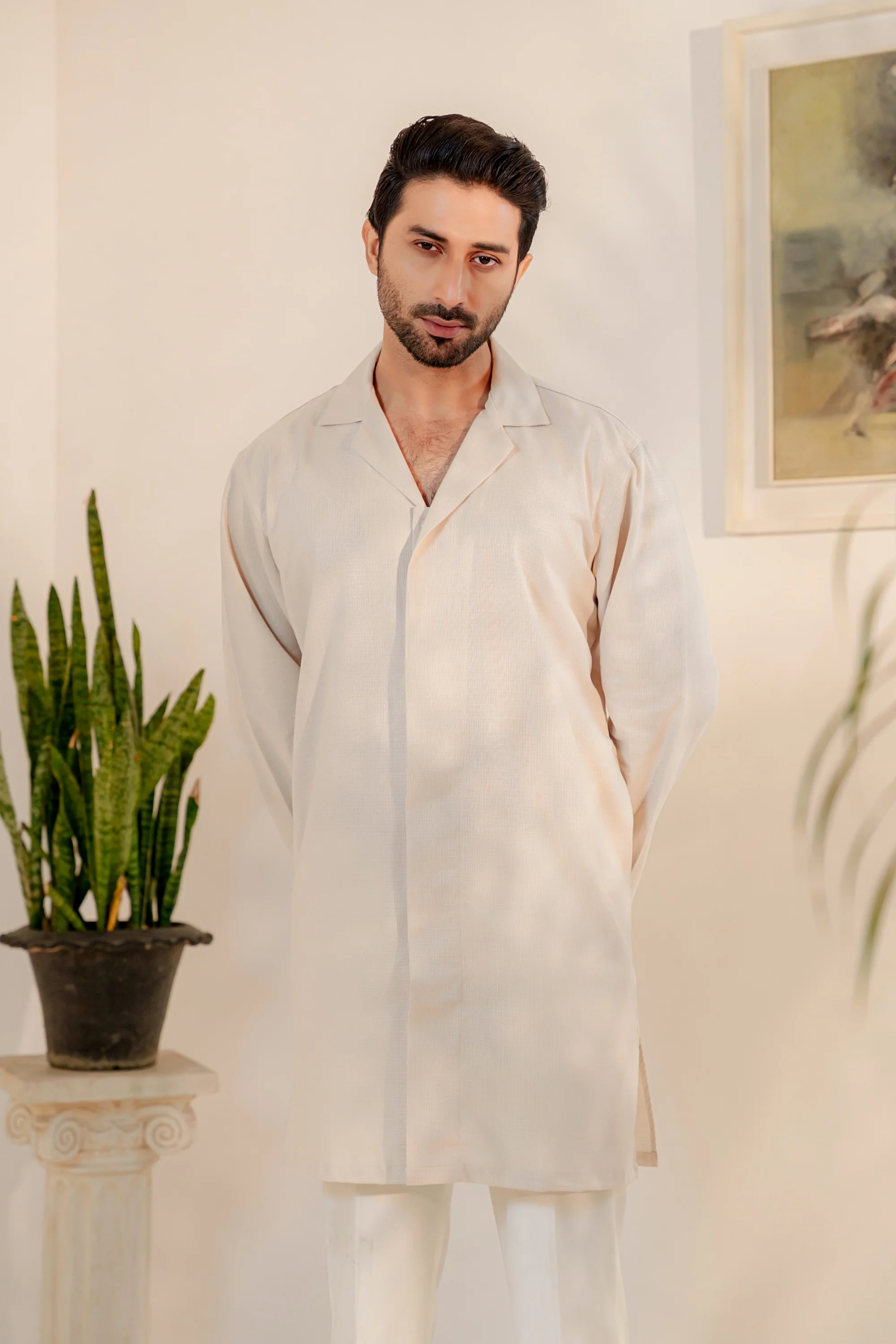 Omeir Contemporary Panjabi – Oatmeal Khaadi - Image 8