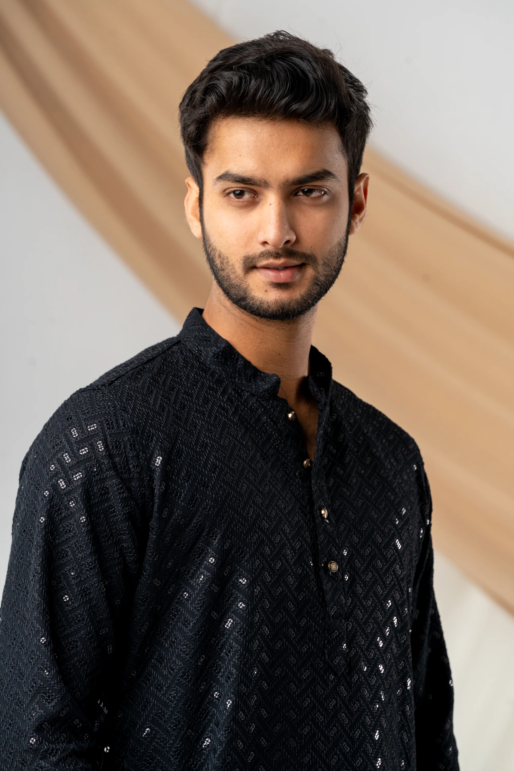Feisal Embroidered  Punjabi in Jet Black - Image 3