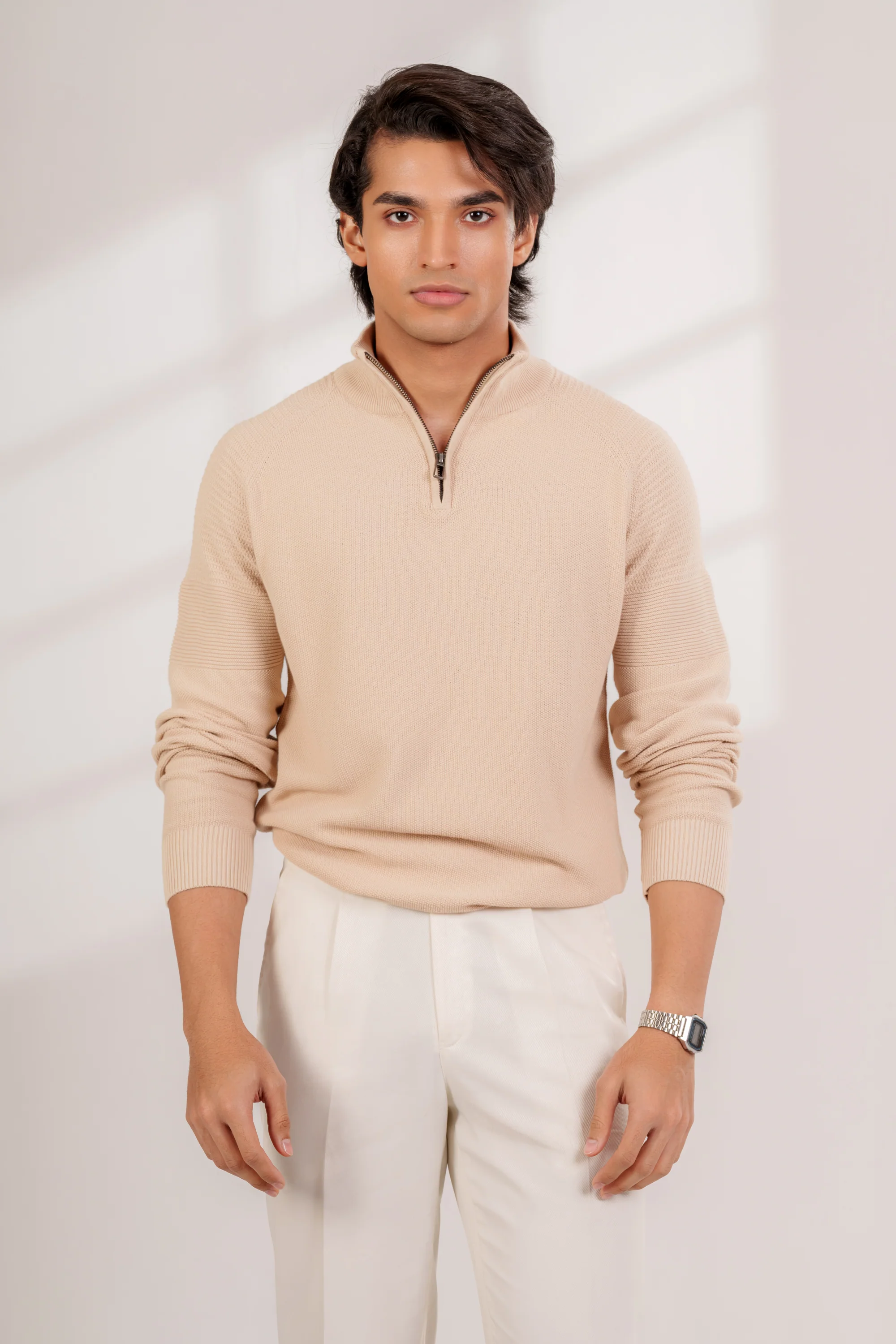 Quarter-Zip Sweater Beige - Image 3