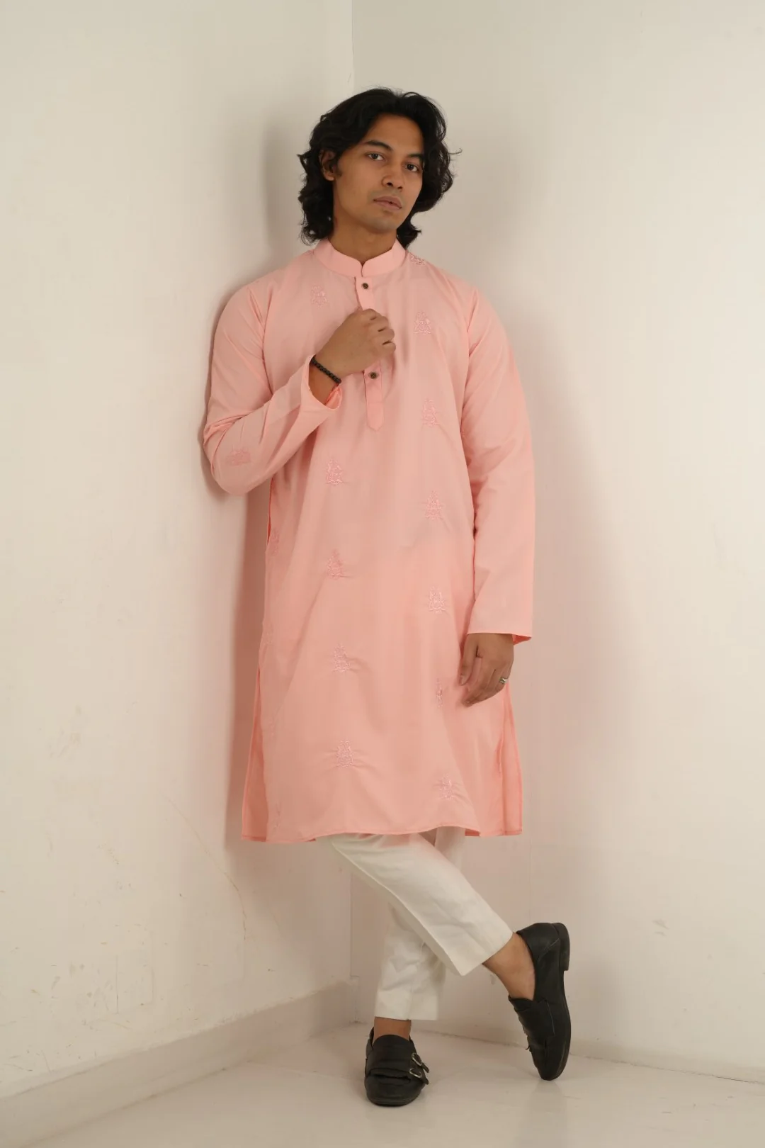Raed Embroidered Panjabi in Pink - Image 4