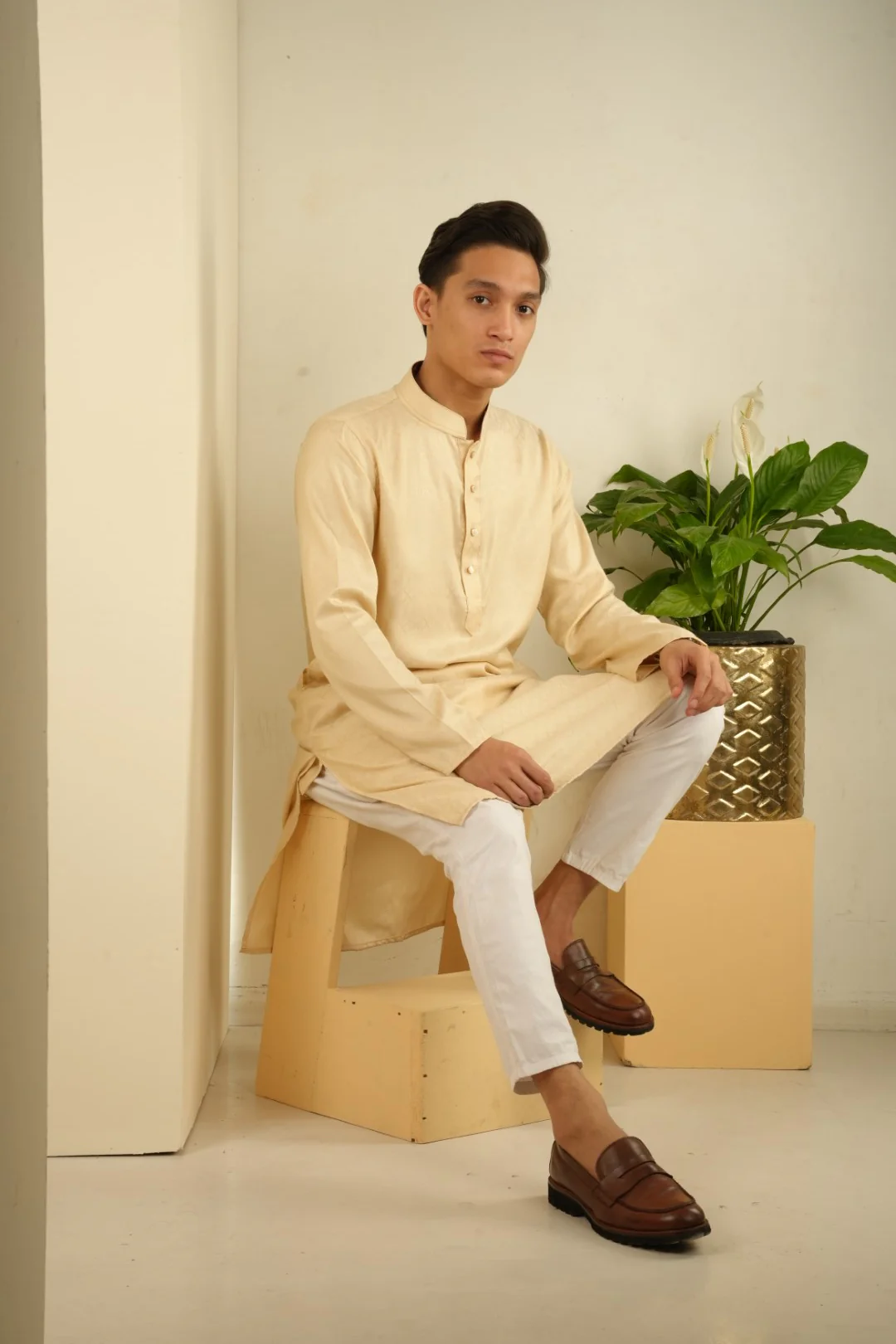 Shahenshah Ivory Jacquard Panjabi - Image 4