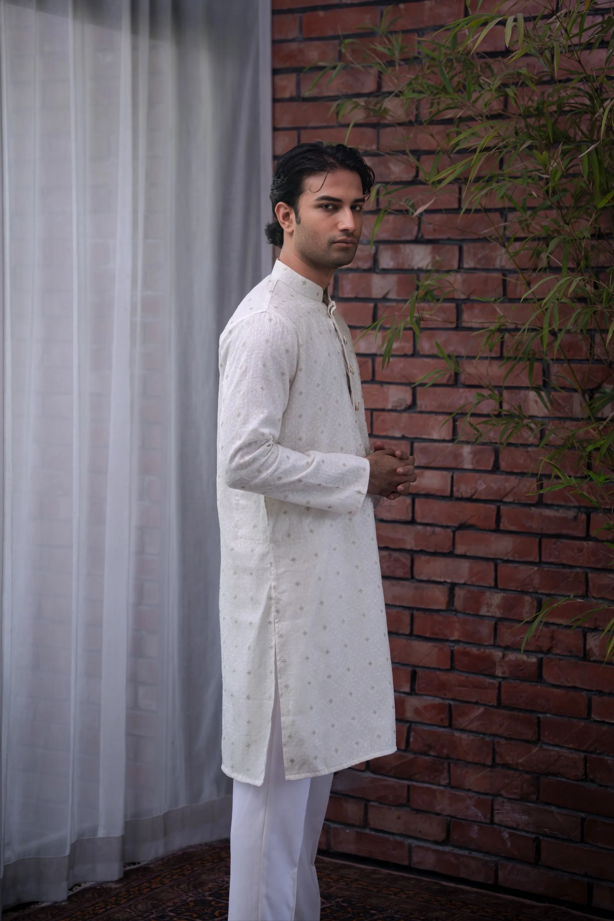 Aydan Embroidered Panjabi in Pearl White - Image 4