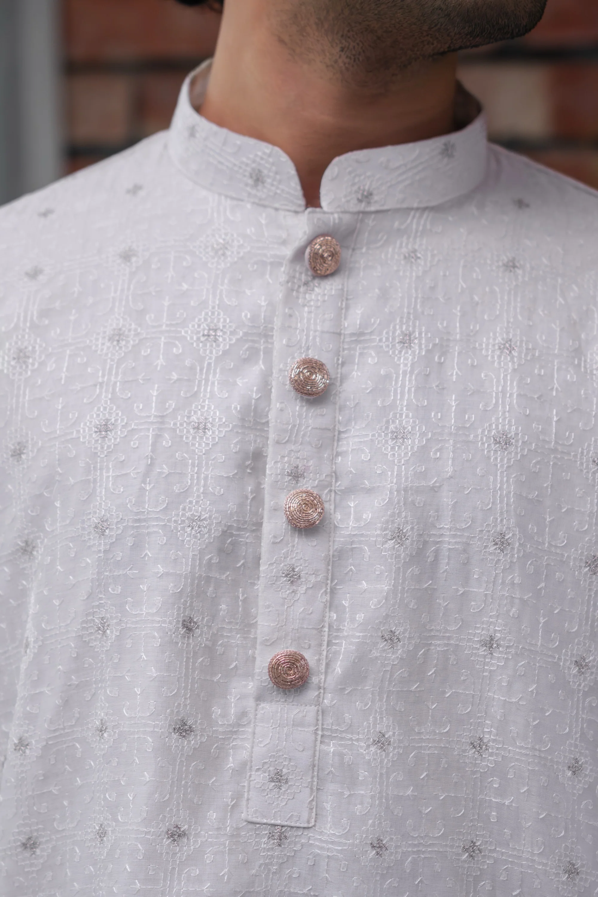 Aydan Embroidered Panjabi in Pearl White - Image 5