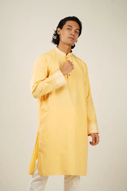 Shehzada Embroidered Panjabi in Tuscan Sun - Image 3