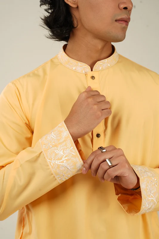 Shehzada Embroidered Panjabi in Tuscan Sun - Image 4