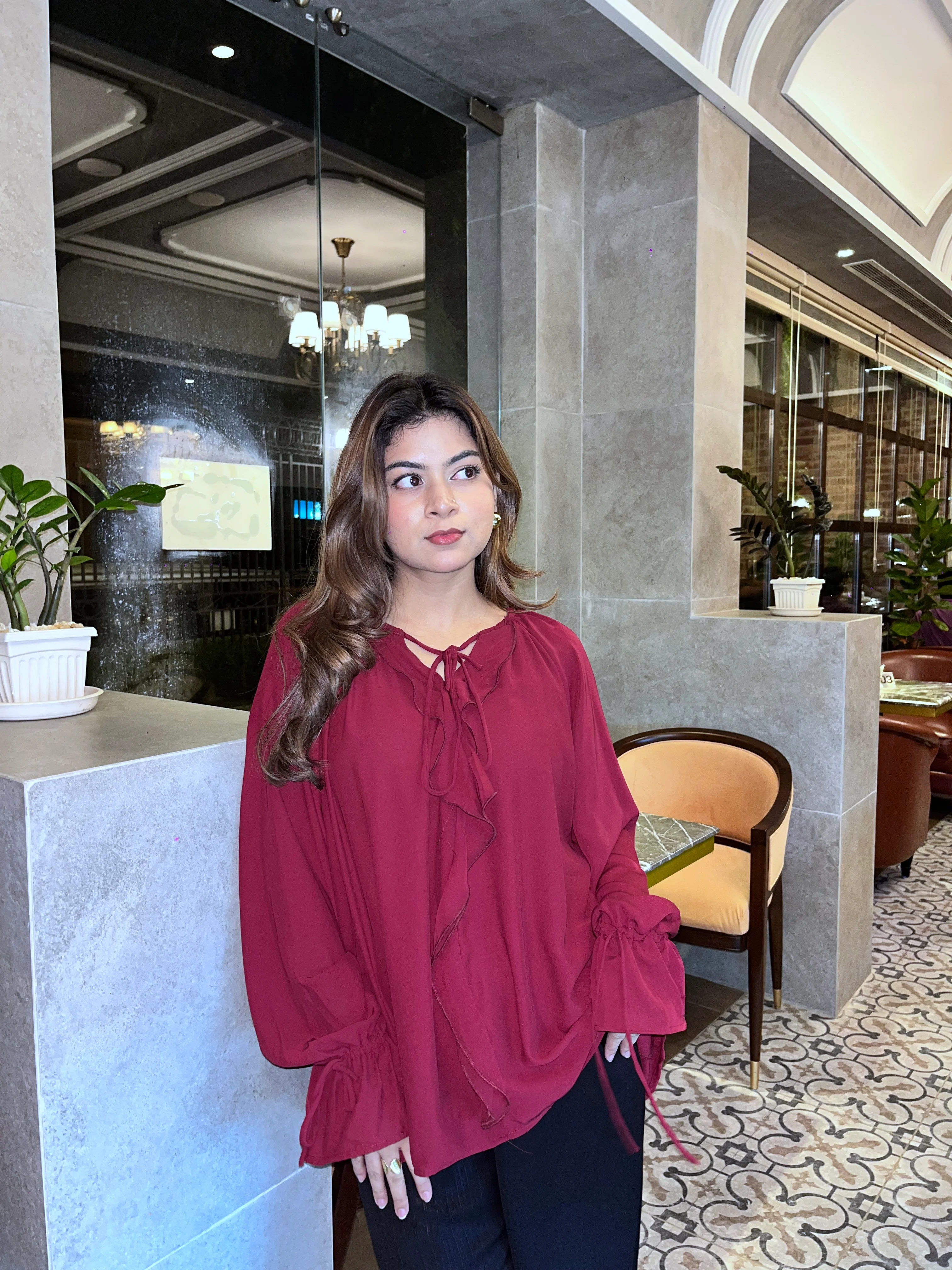 Signorina Burgundy Ruffled Top - Image 4