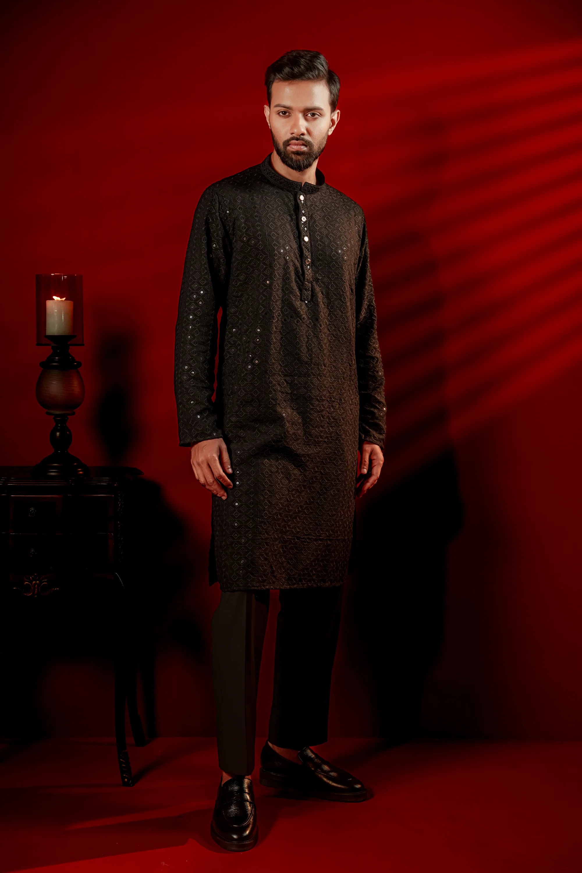Zameer Embroidered Panjabi – Black - Image 3