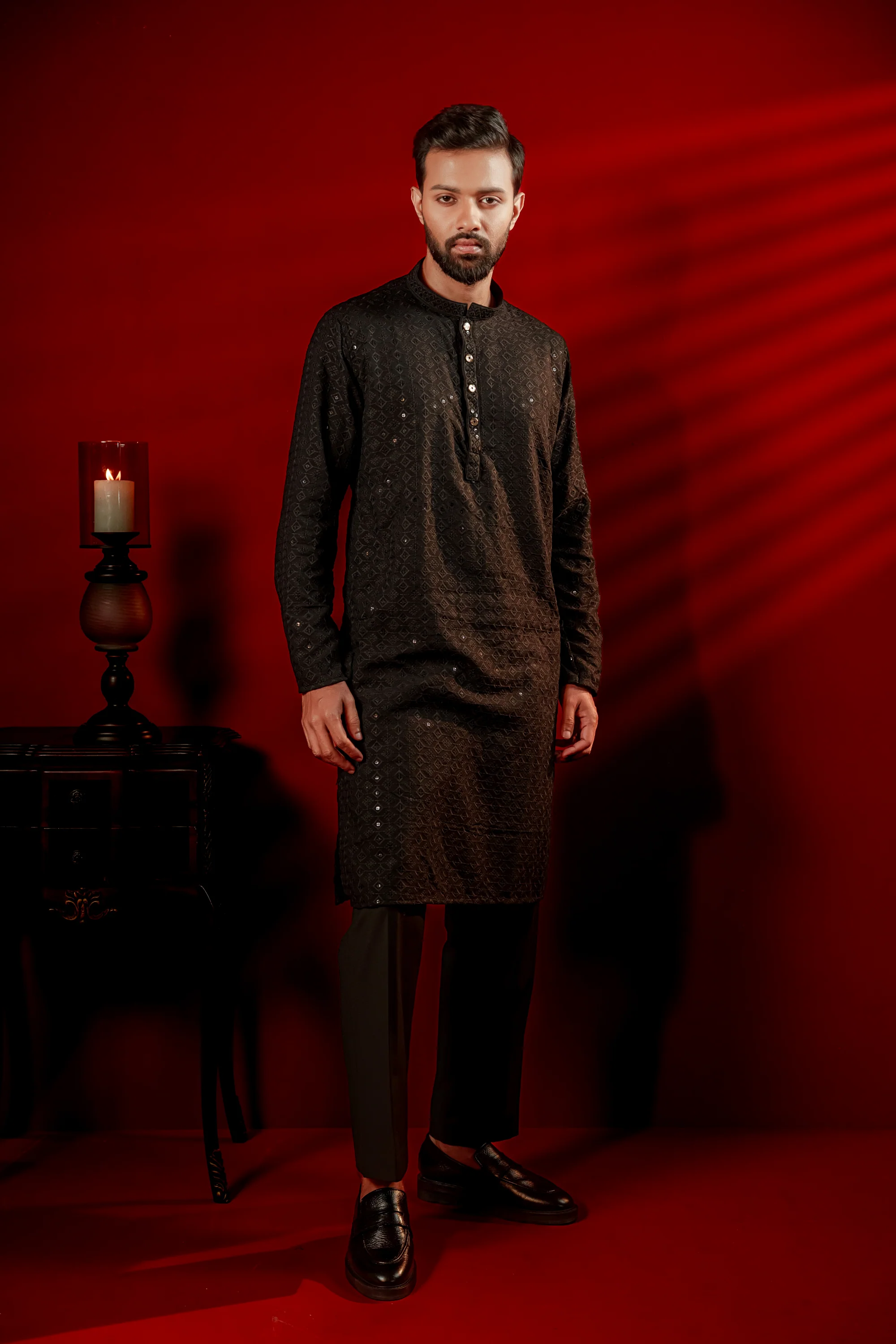 Zameer Embroidered Panjabi – Black - Image 4