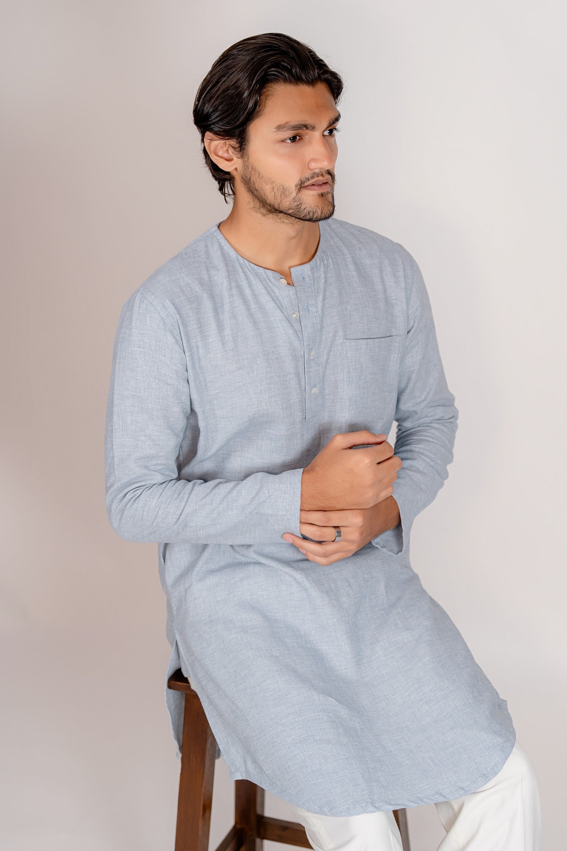 Zayyan Contemporary Kurta - Light Blue - Image 5
